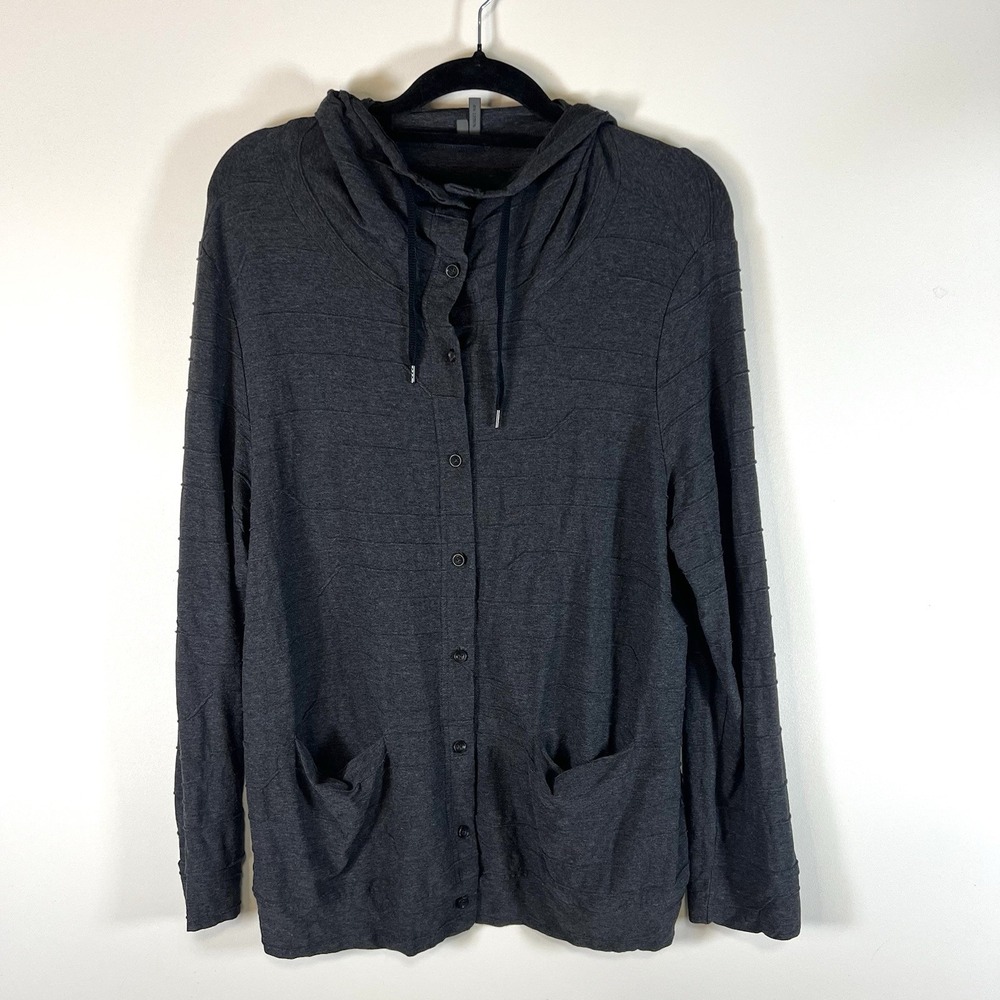 OSKA Gray Lagenlook Button Up‎ Drawstring Sweater Jacket Size 3 Boho Artsy